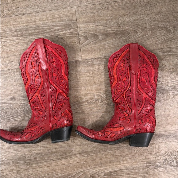 J.B. Dillon Shoes - Red Women's Embroidered Western Cowboy Boots JB DILLON size 8